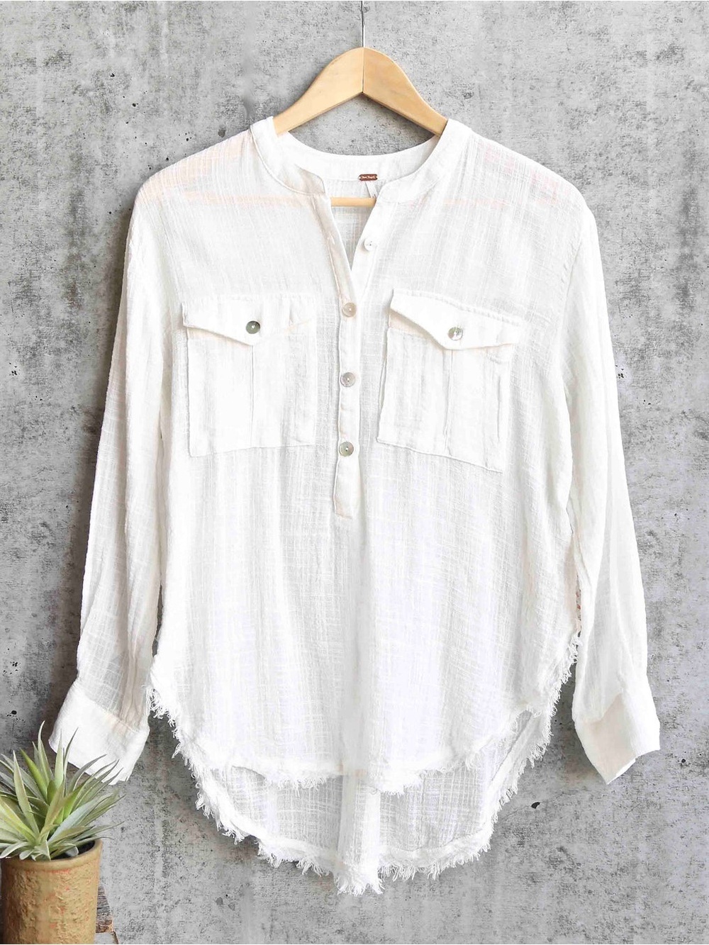 Free People Talk to Me Lightweight Gauzy Botton Down in Ivory